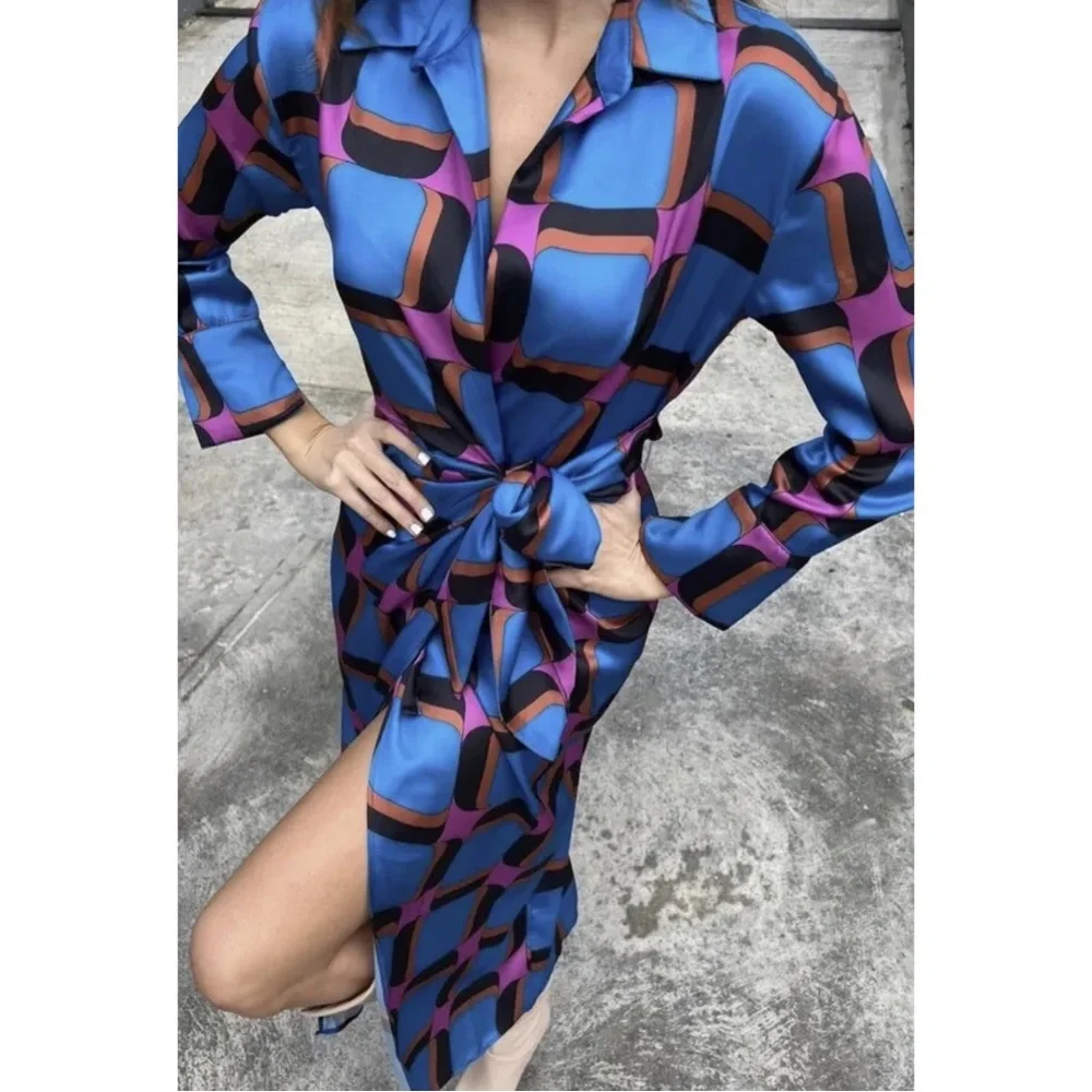Zara Printed Wrap Midi Dress - Picture 9 of 14
